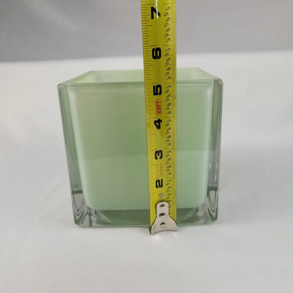Modern Square Mint Green Frosted Glass Vase Double Walled Candle Holder 5